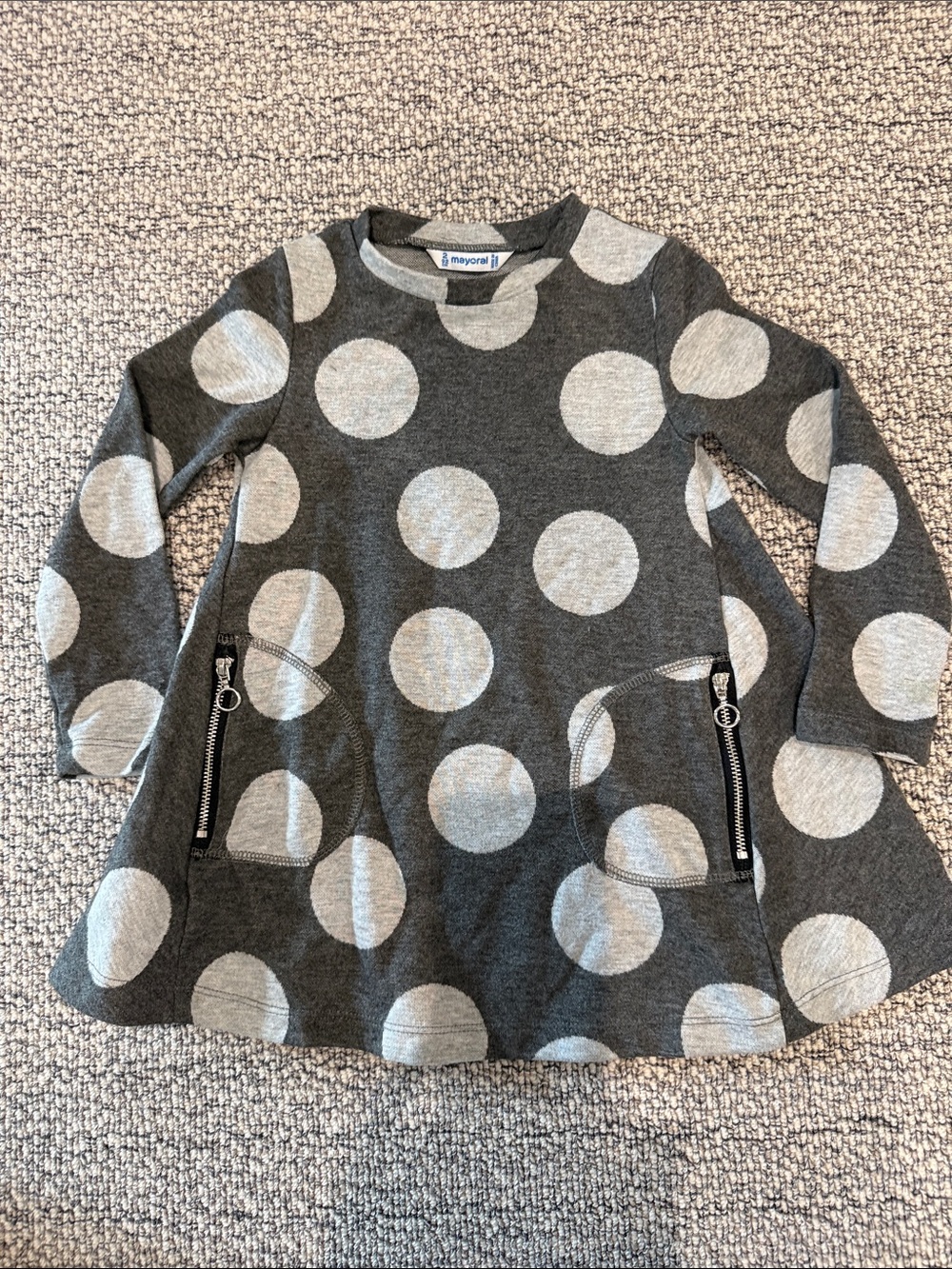 Mayoral Charcoal and Light Gray Polka Dot Tunic Dress
